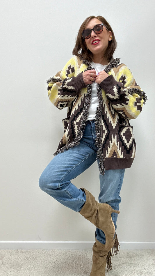 Cardigan Caban etnico frange moro Tensione In