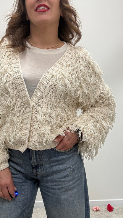 Cardigan corto con frangette burro Haveone
