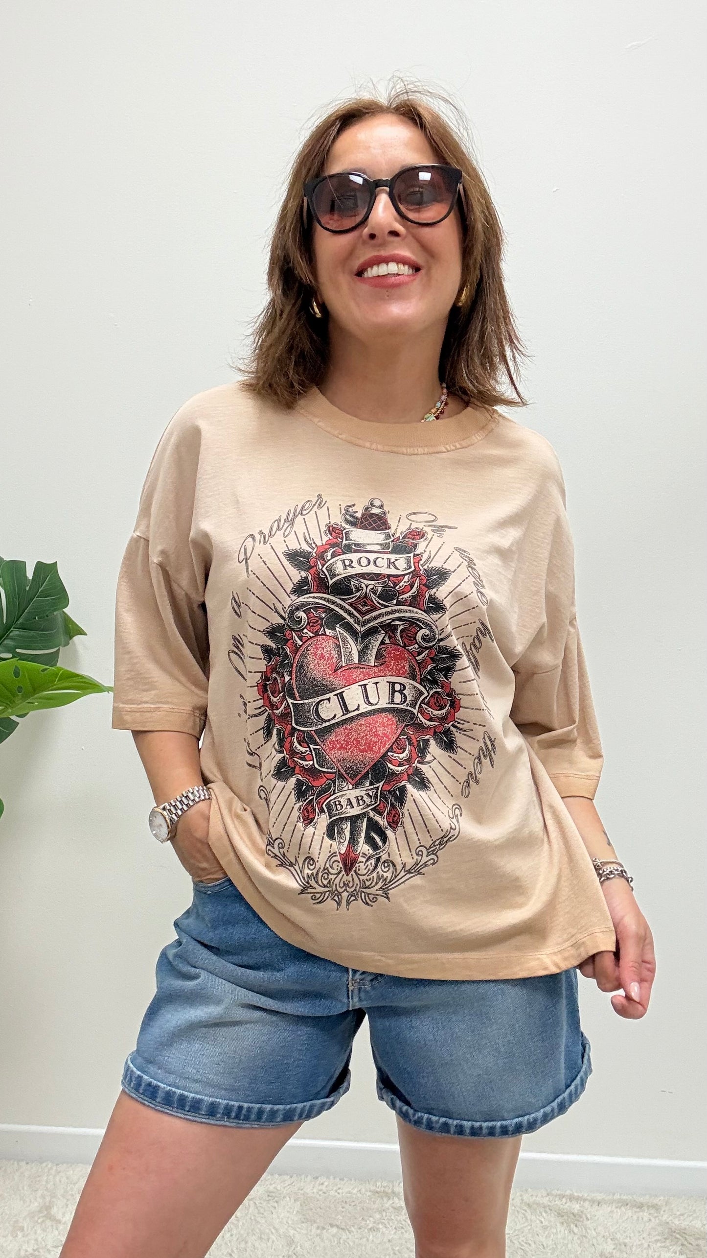 T-shirt rock heart Haveone rosa blush