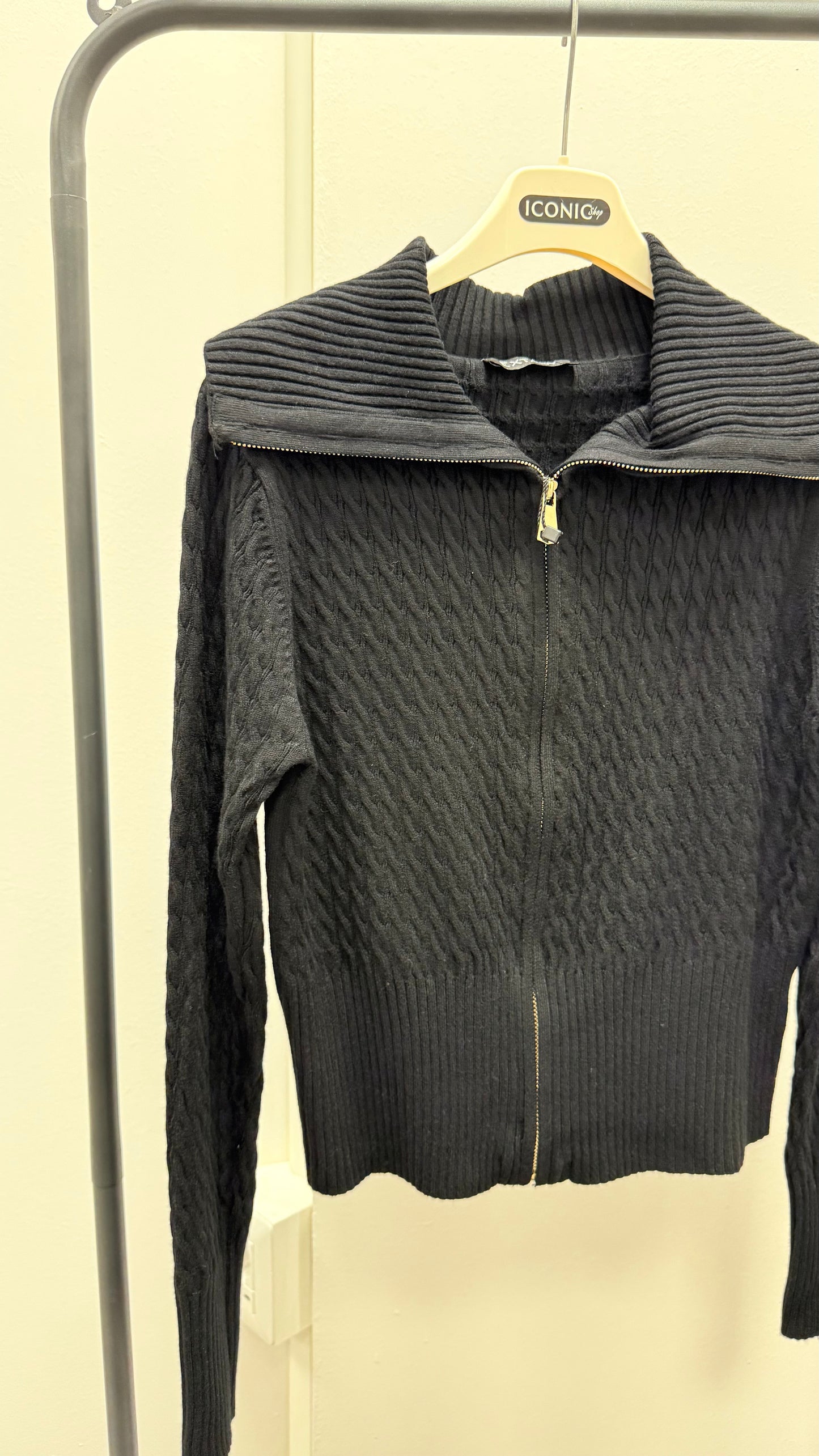 Maglia trecce con zip Extasy nero