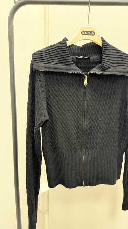 Maglia trecce con zip Extasy nero