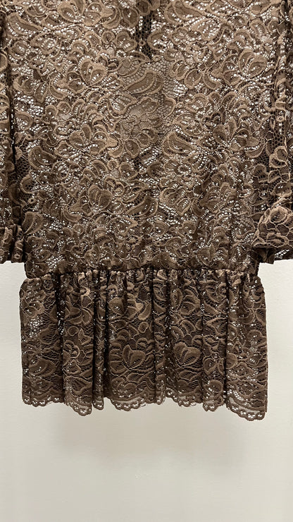 T-shirt pizzo manica sbuffo TPA-R006 moro