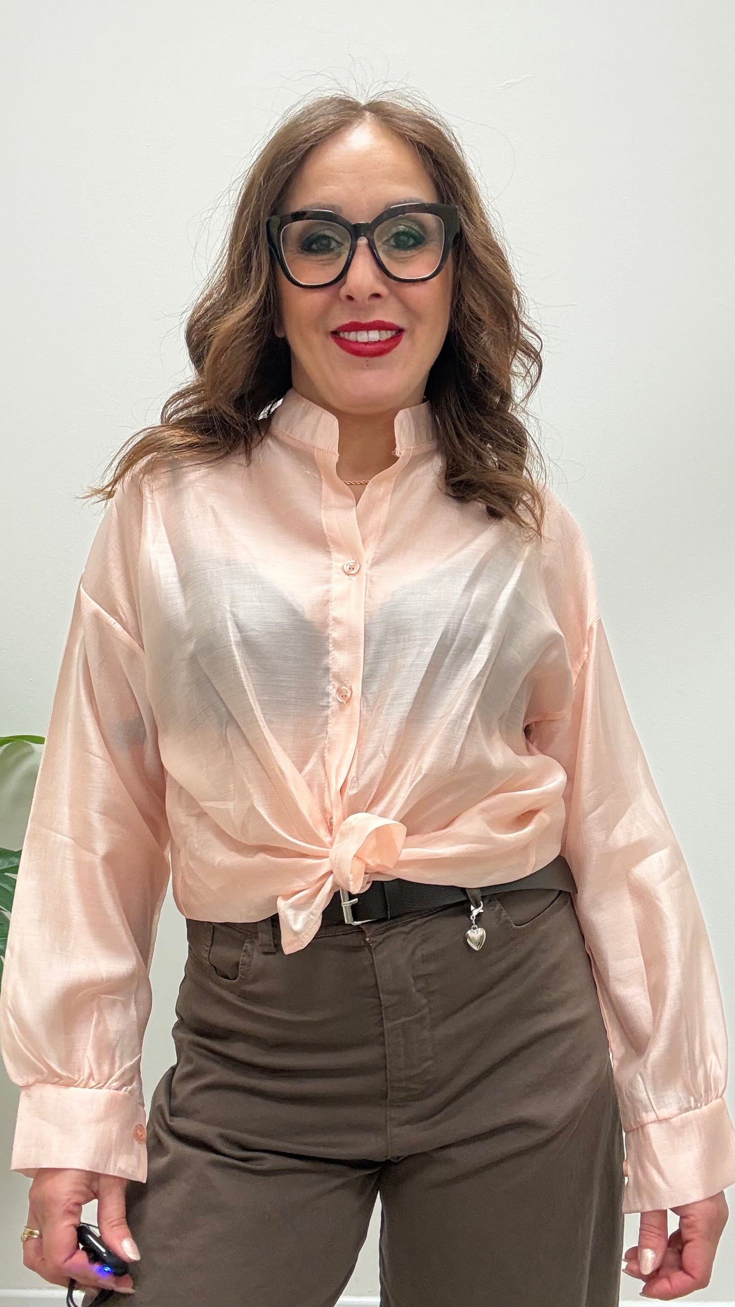 Camicia coreana nodo Extasy cipria