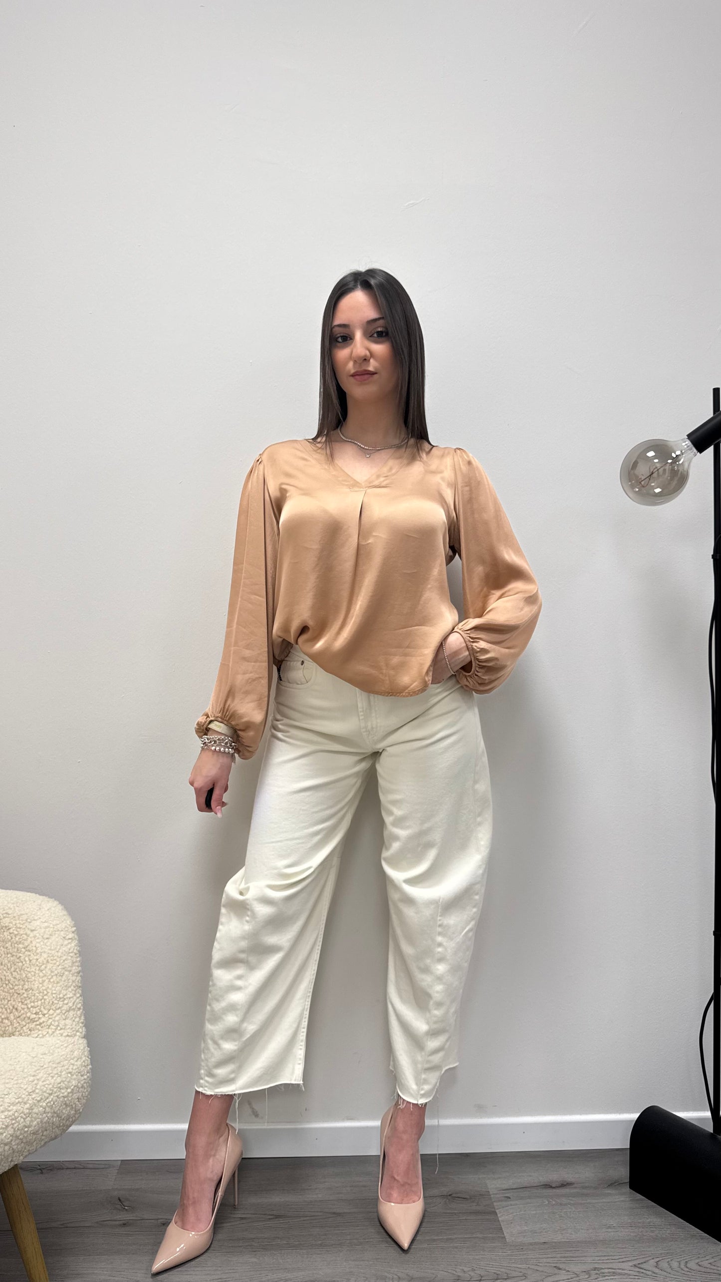 Blusa raso viscosa 100% scollo a V Haveone Blush