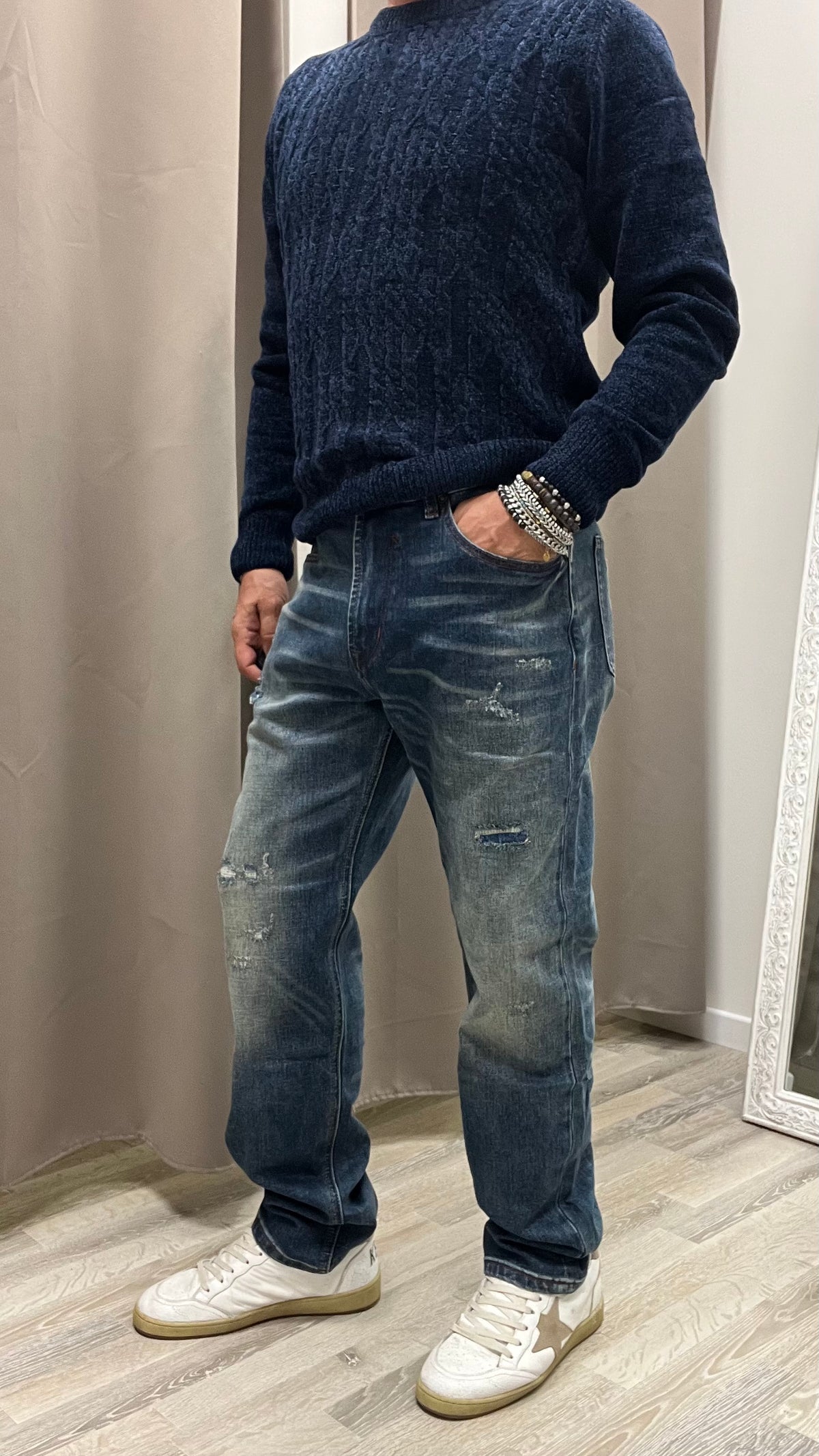Jeans con Rotture Alex Cuciture Rosse Art.Gl2562YH