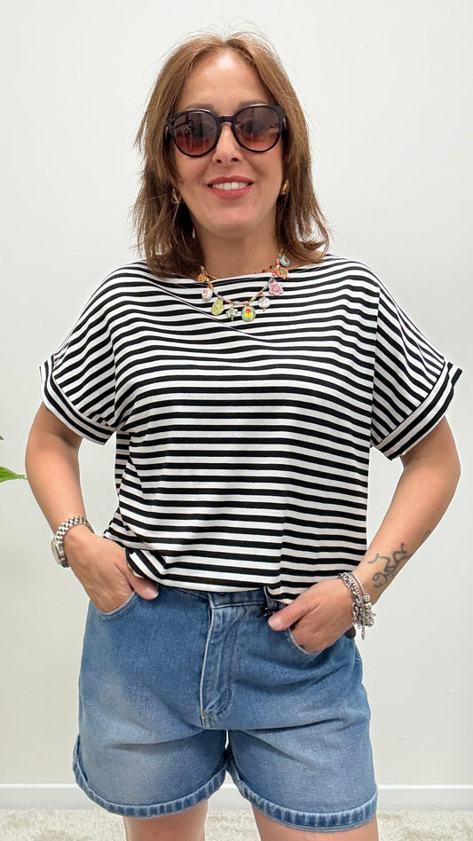 T-shirt kimono righe Susy Mix nero