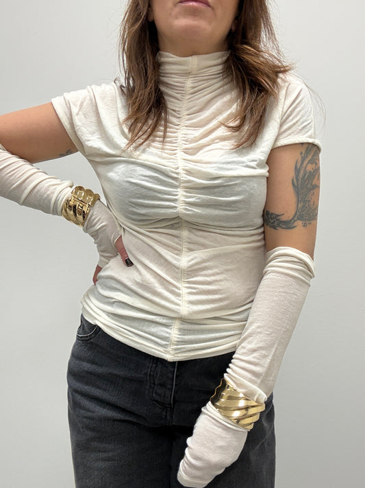 Maglia lupetto cashmire arricciato con manicotti  burro Haveone