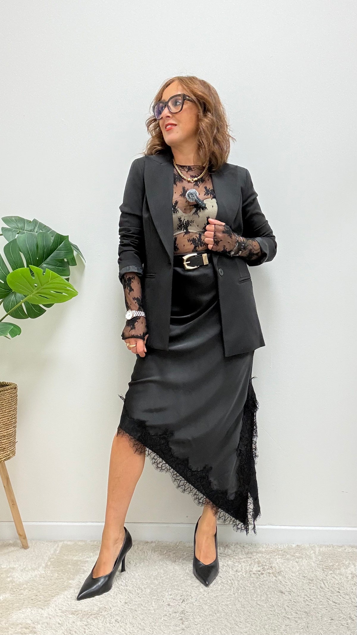 Longuette con Pizzo Asimmetrica Nero HaveOne Art.GMA-R040