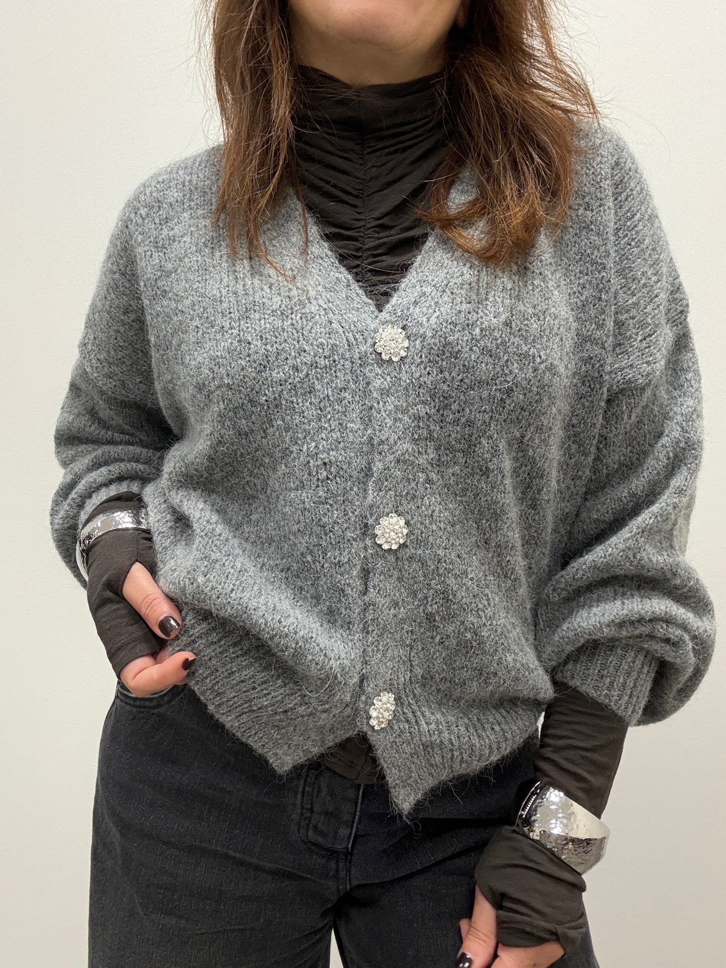 Cardigan gioiello Strass Haveone grigio