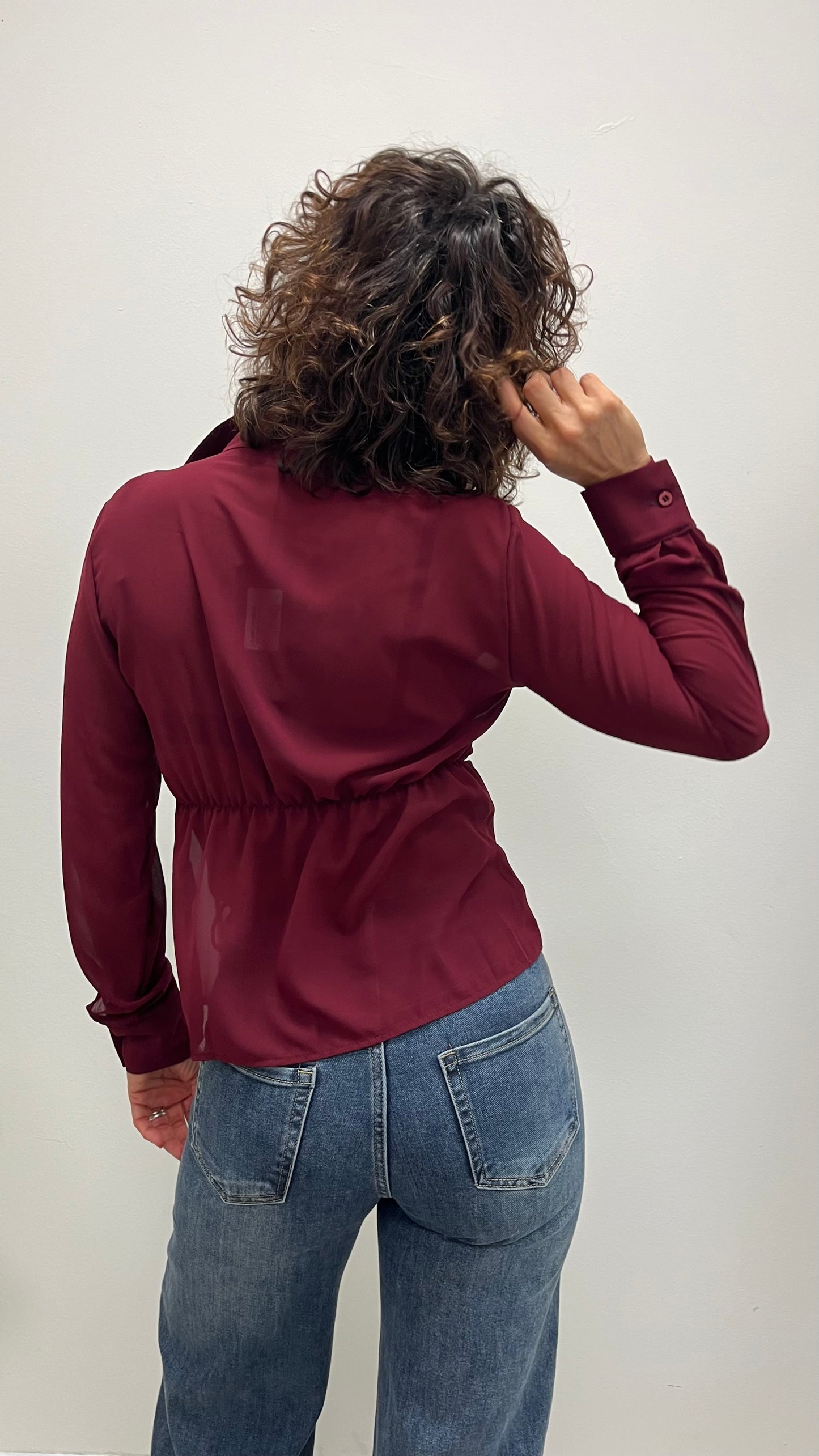 Camicia in georgette con nodo Extasy bordeaux