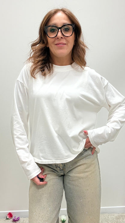 Basica manica lunga cotone Haveone bianca
