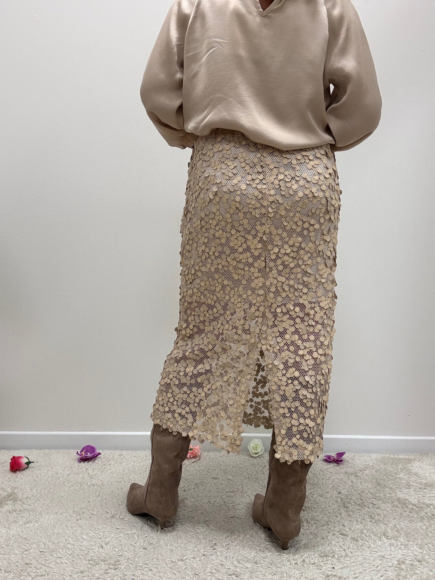 Gonna paillettes beige Haveone