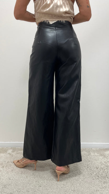 Pantalone palazzo donna in ecopelle nero My-d
