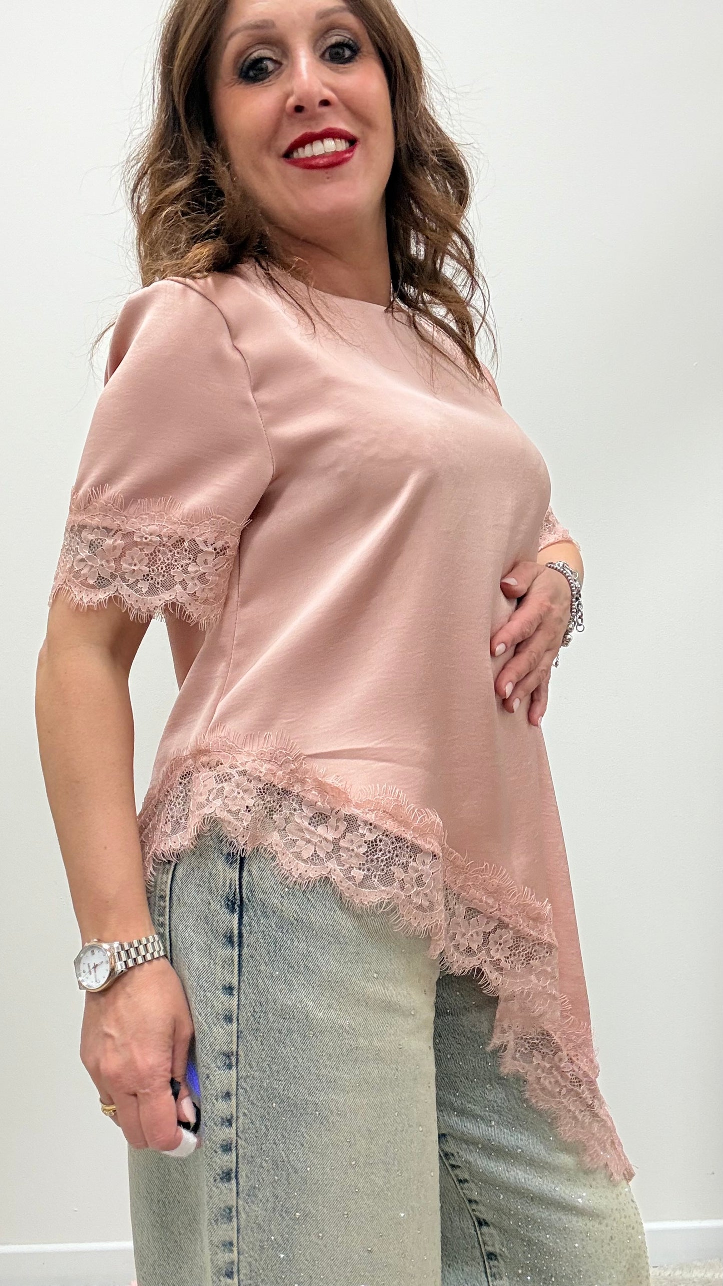 Maglia raso asimmetrica pizzo Memoire