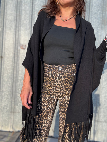 Poncho con frange Susy Mix nero