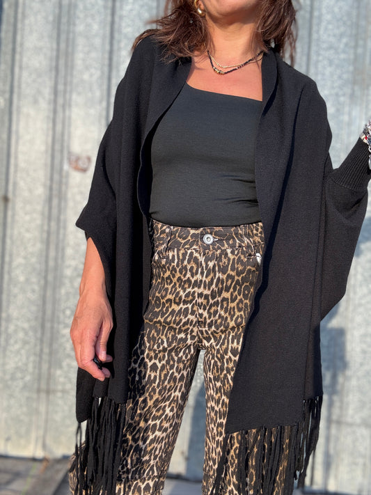 Poncho con frange Susy Mix nero