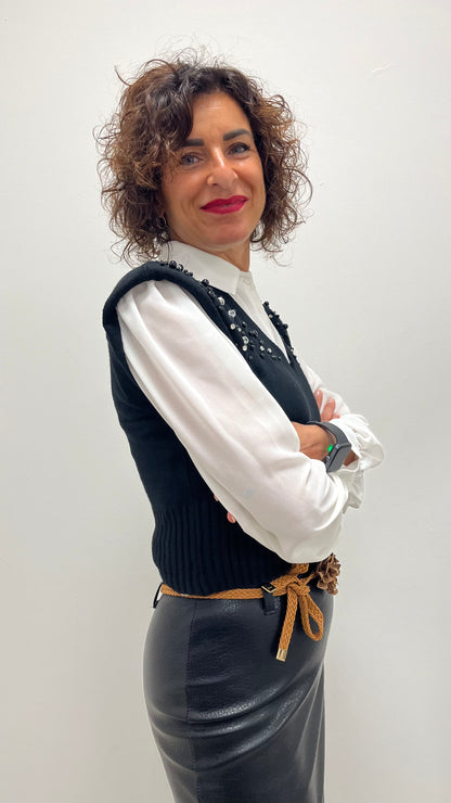 Gilet strass e perle nero Extasy