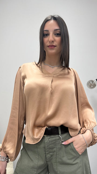 Blusa raso viscosa 100% scollo a V Haveone Blush