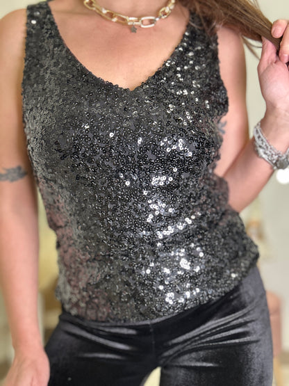 Top canotta in paillettes