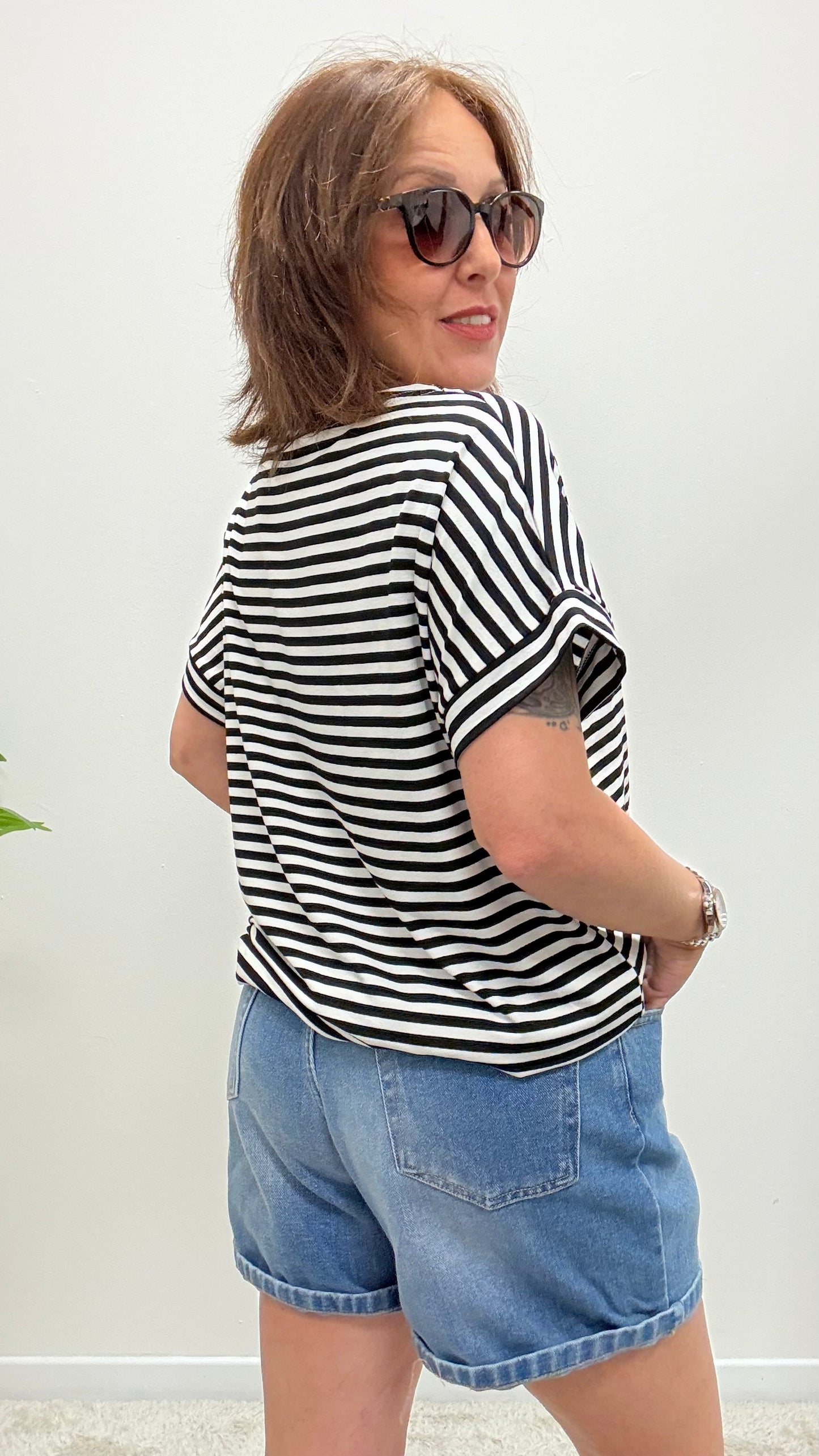 T-shirt kimono righe Susy Mix nero