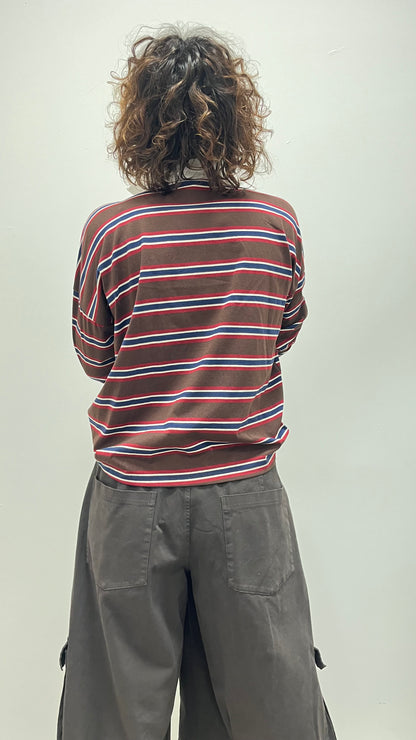 Polo donna a righe in cotone moro My-d