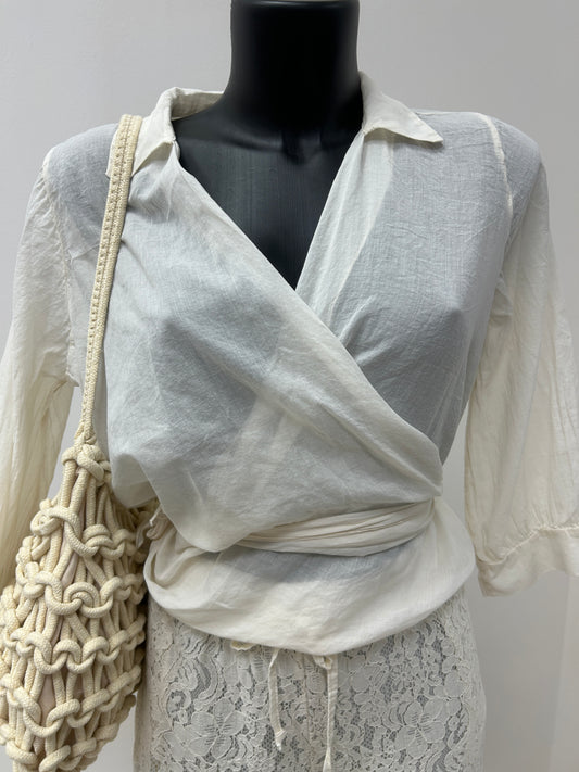 Susy mix camicia incrociata in mussola burro