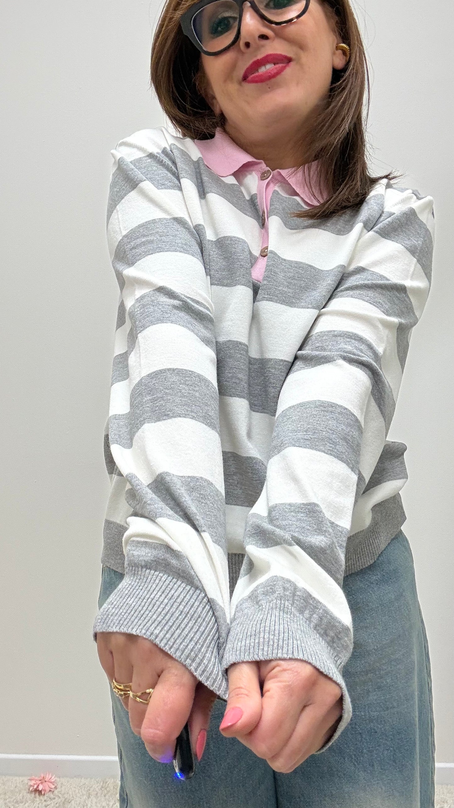 Polo righe grigio con colletto a contrasto Tensione in