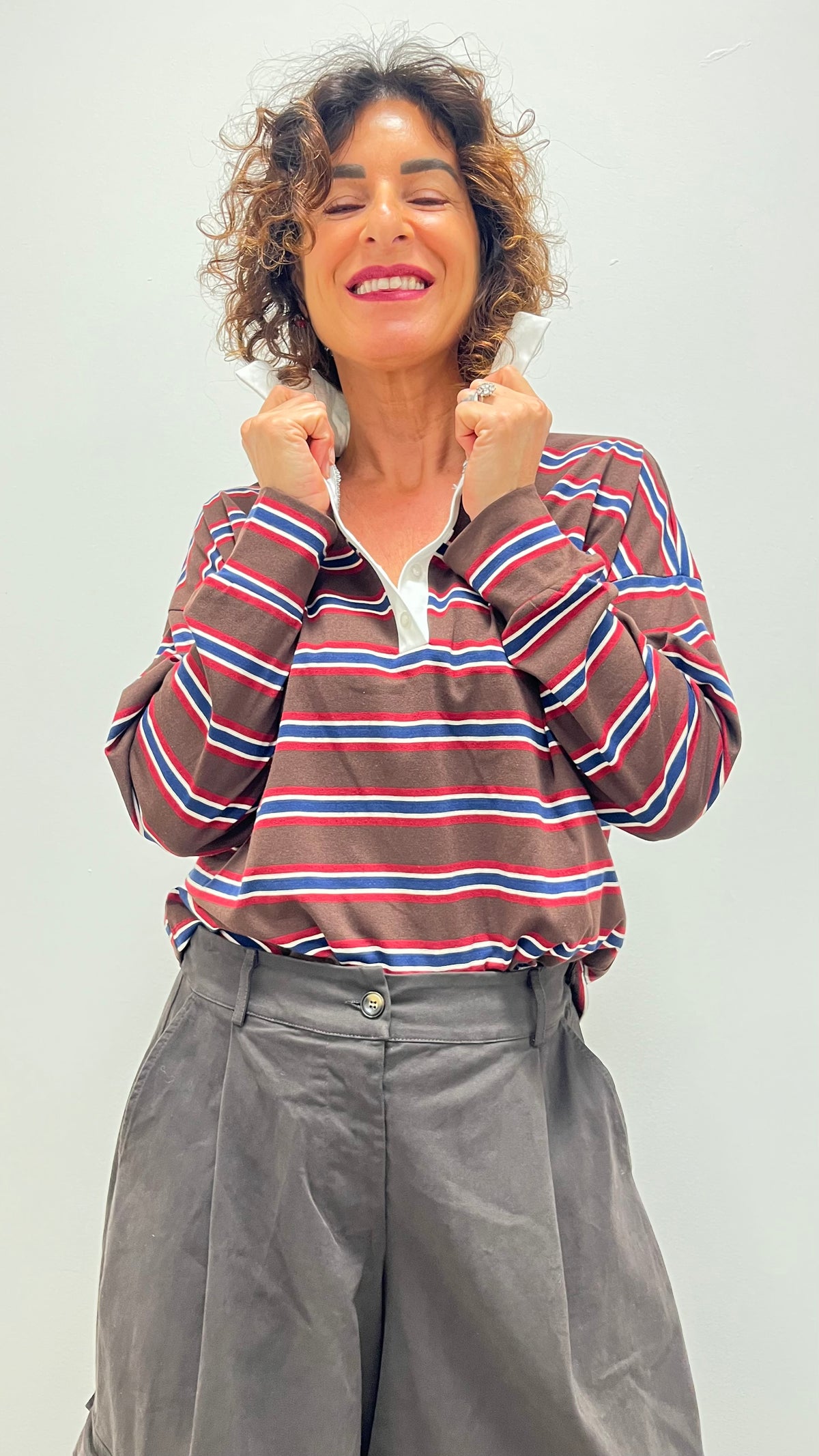Polo donna a righe in cotone moro My-d