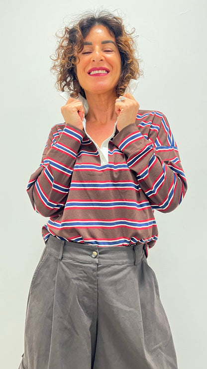 Polo donna a righe in cotone moro My-d