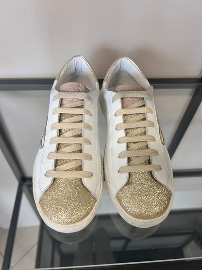 Sneaker glitter oro e rosa in pelle Ovyè