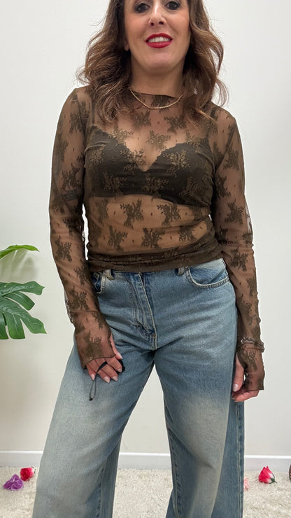 Maglia pizzo con guantino Susy Mix moro