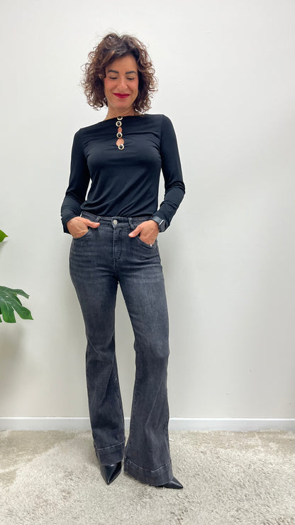 Pantaloni zampa jeans nero Extasy