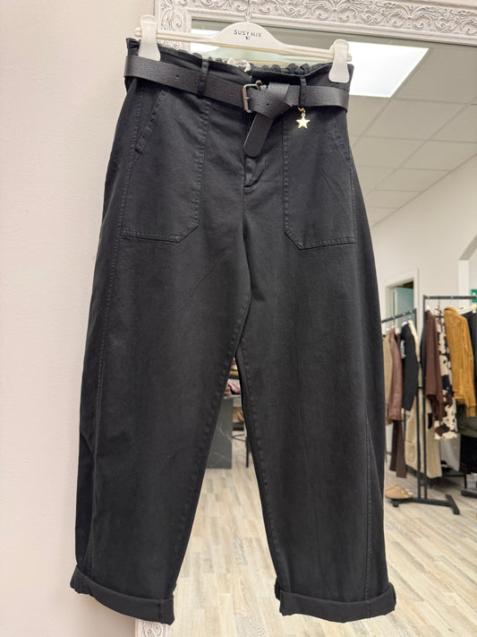 Pantaloni ovetto con cintura nero Susy Mix