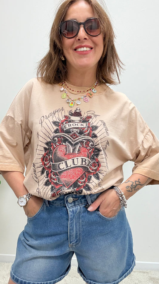 T-shirt rock heart Haveone rosa blush