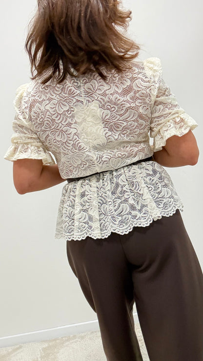 T-shirt pizzo manica sbuffo TPA-R006 burro