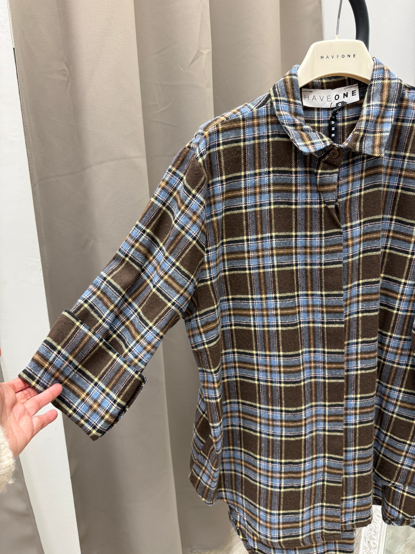 Camicia check flanella moro/azzurro Haveone