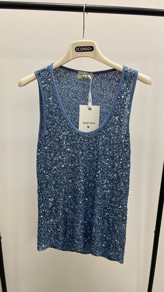 Canotta in Paillettes Celeste Susy Mix
