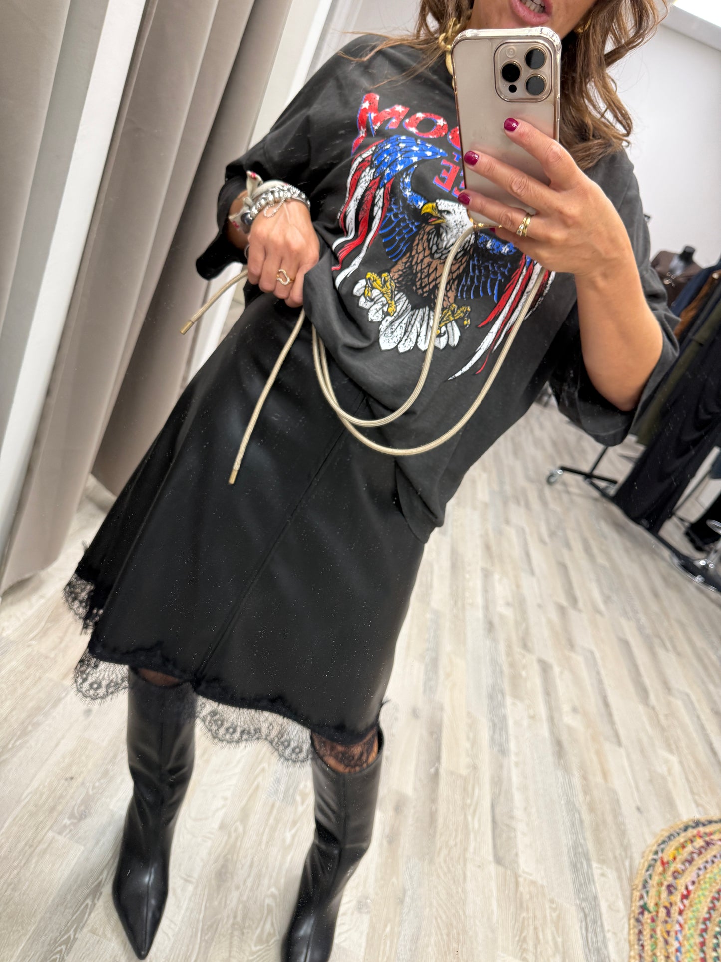 PREORDINE Gonna ecopelle pizzo nero Haveone