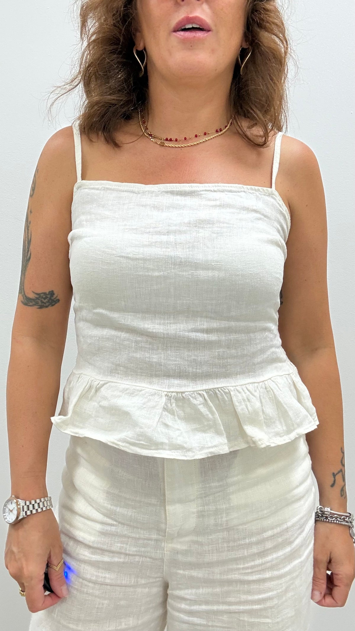 Top lino con balza  Susy Mix burro