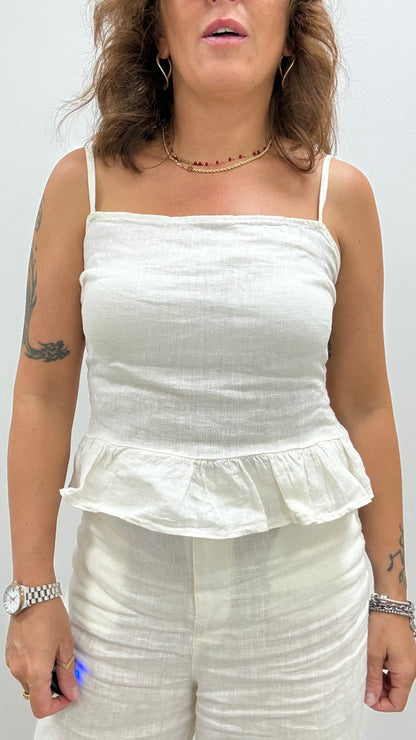 Top lino con balza  Susy Mix burro