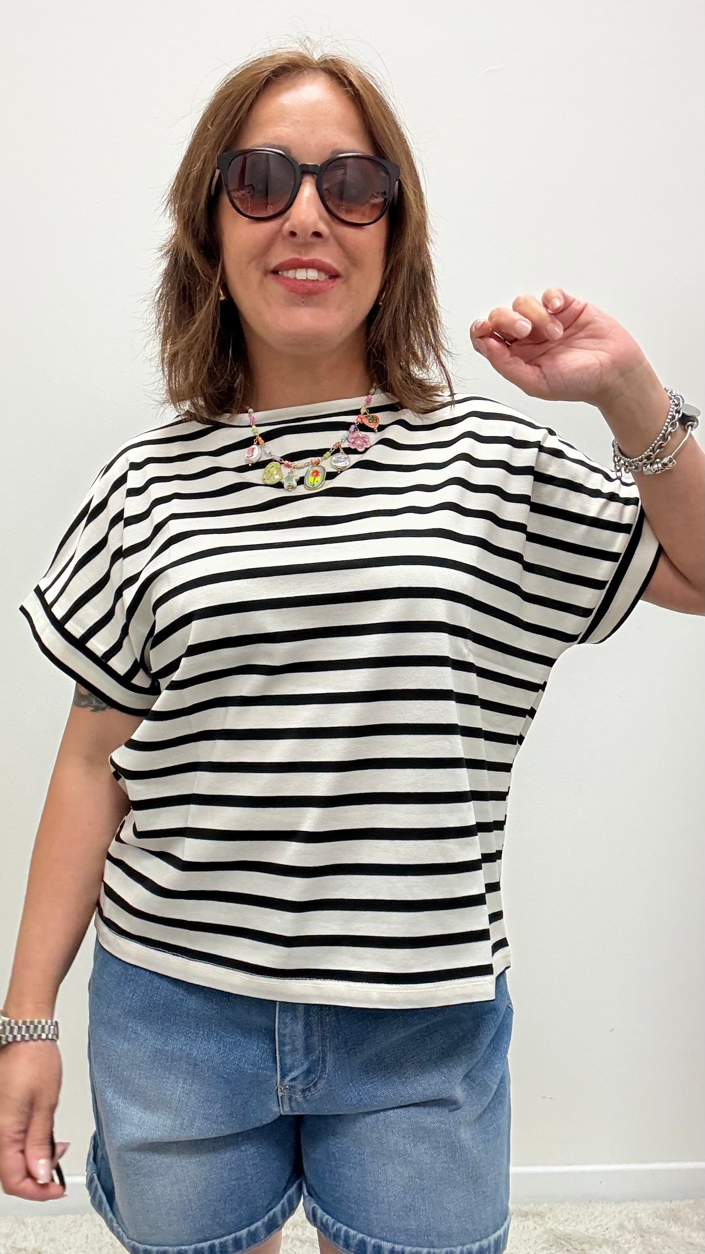 T-shirt scatolina righe Susy Mix nero