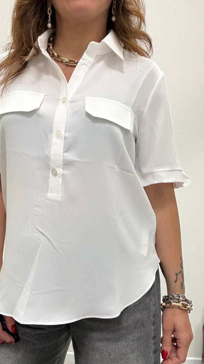 Camicia in Tessuto Fluido Bianca Susy Mix