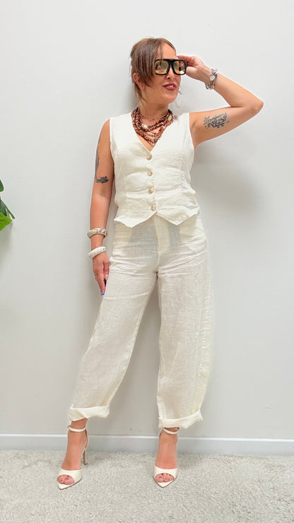 Pantaloni Barbara in lino burro Haveone
