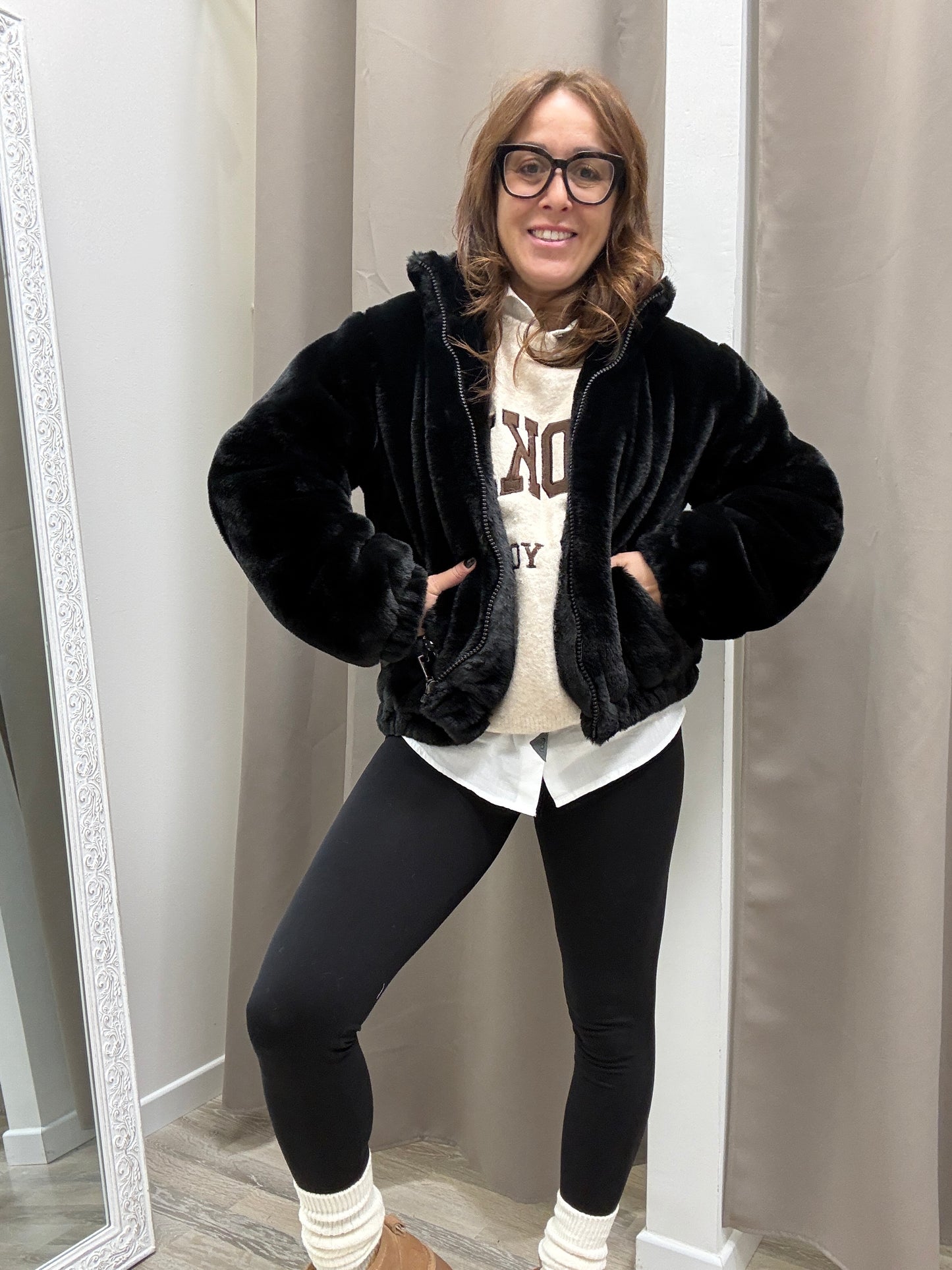 Pelliccia eco nero bomber Haveone