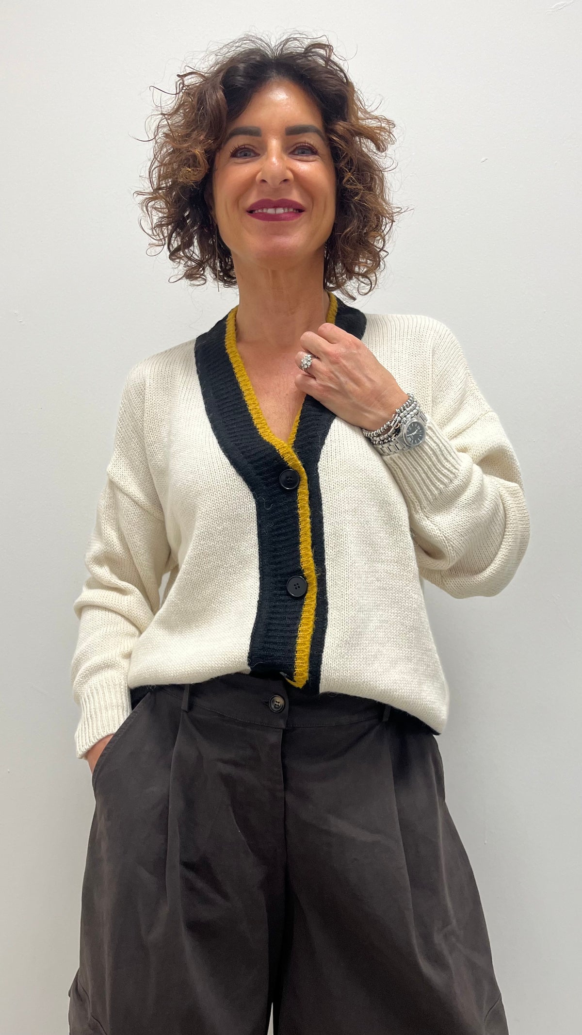Cardigan donna burro con maxi tigre ricamata sulla schiena My-d