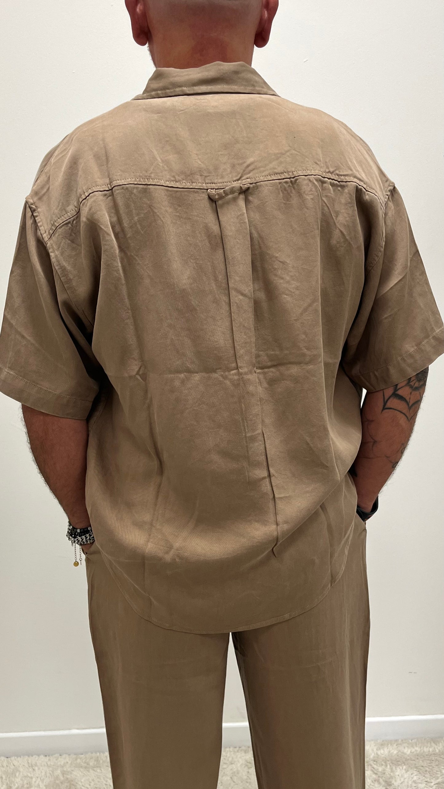 Camicia Over Manica Corta Camel Double Label