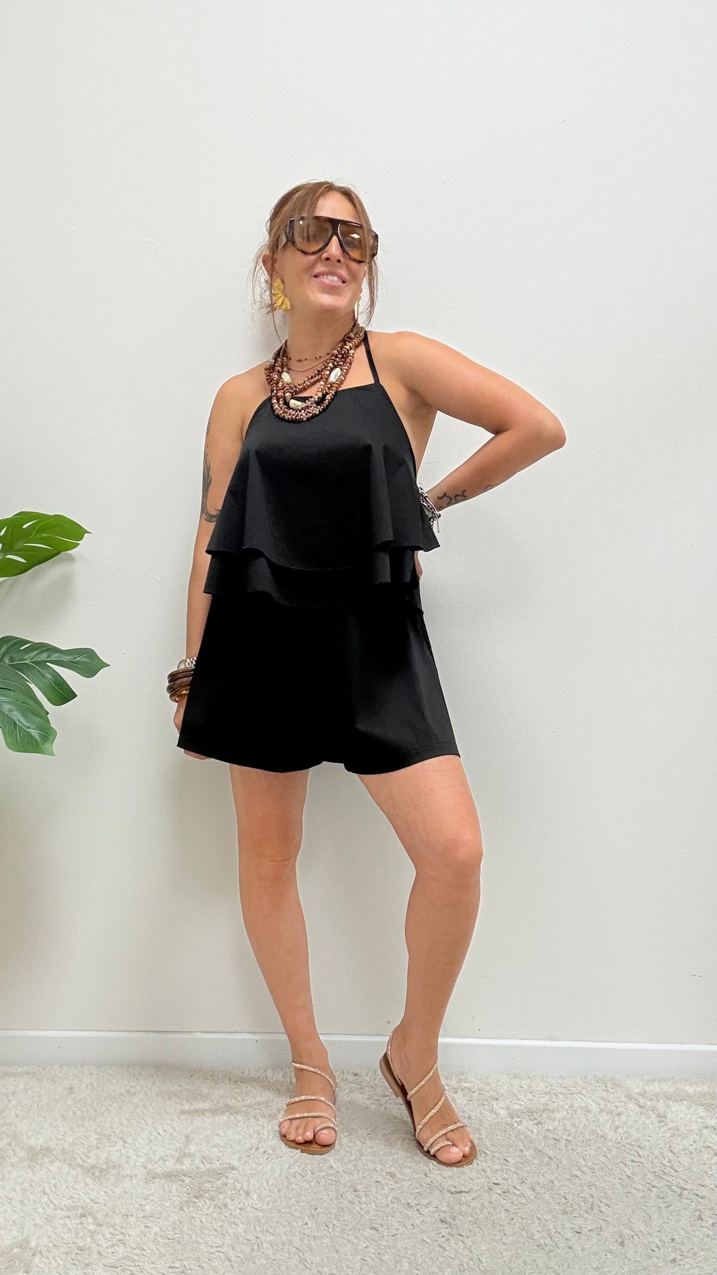 Top farfalla svasato cotone My-d nero