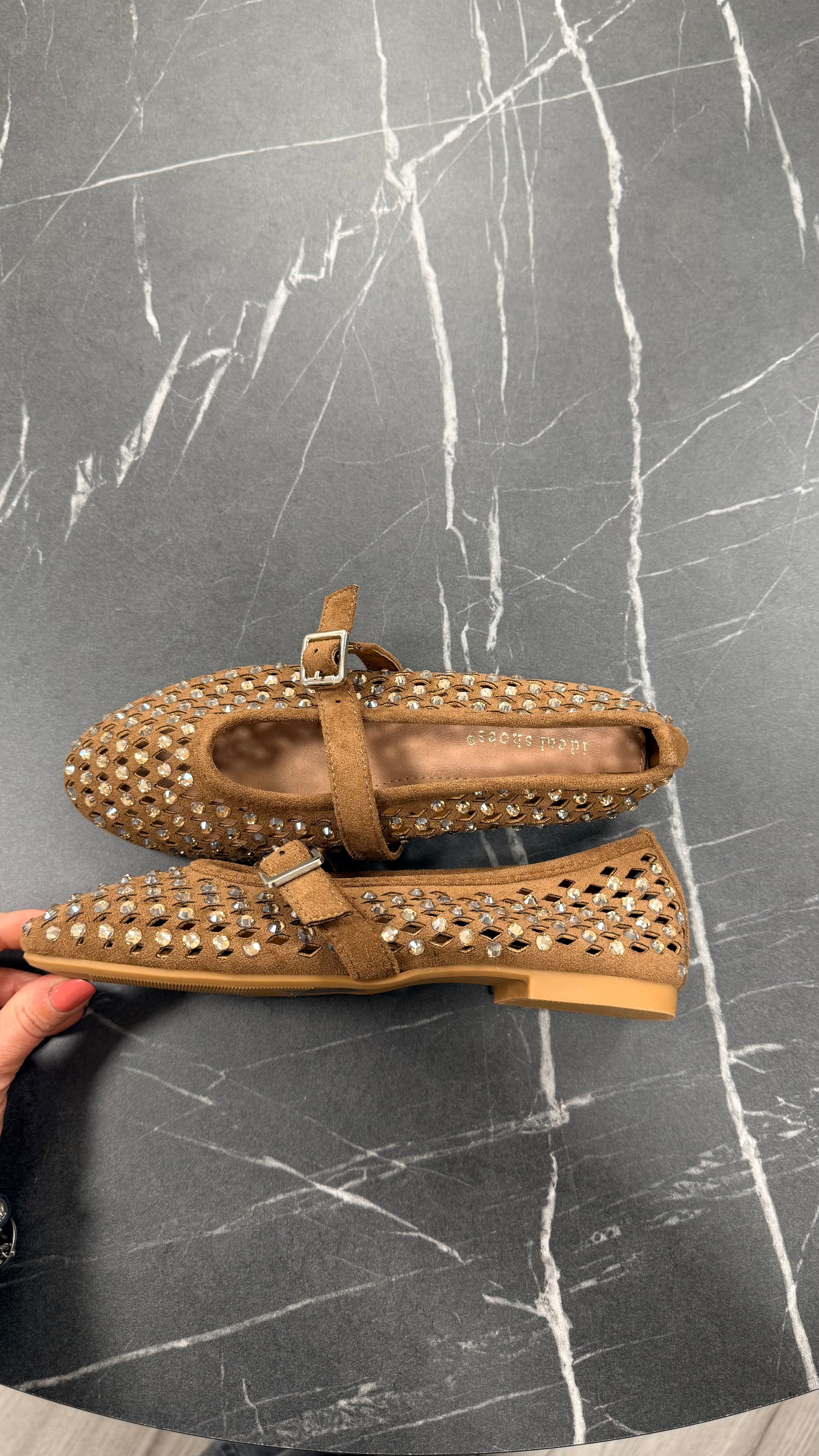 Ballerine tabacco con strass oro Memoire