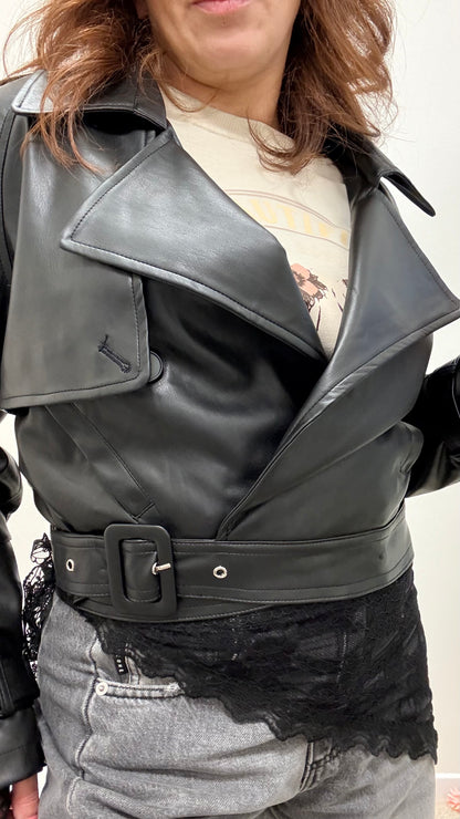 Bomber ecopelle con Martingala e cintura Memoire