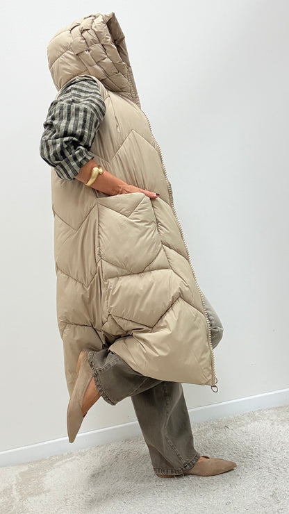 Gilet trapuntato con cappuccio Extasy beige